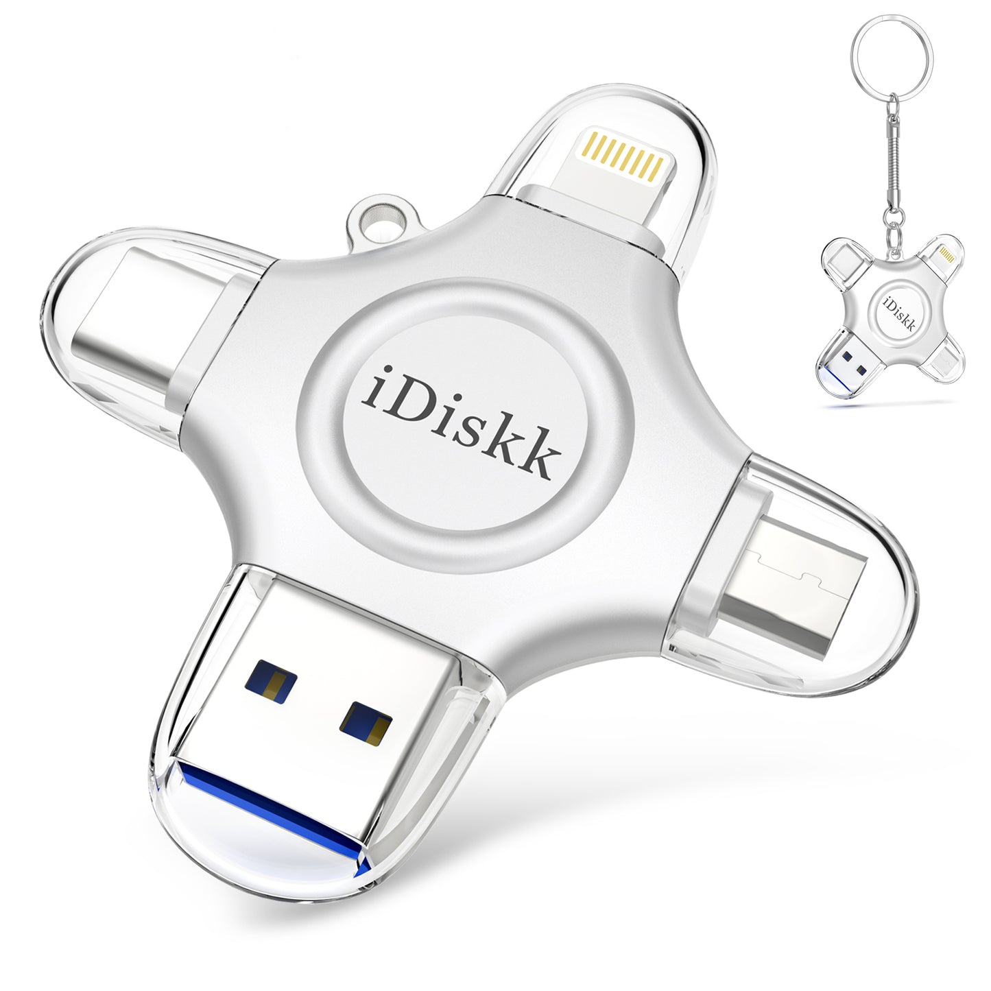 iDiskk MFi Certified 4 in 1 Photo Stick Flash Drive for Photo & Video Backup, File Save & Transfer, USB & Multiport Connection